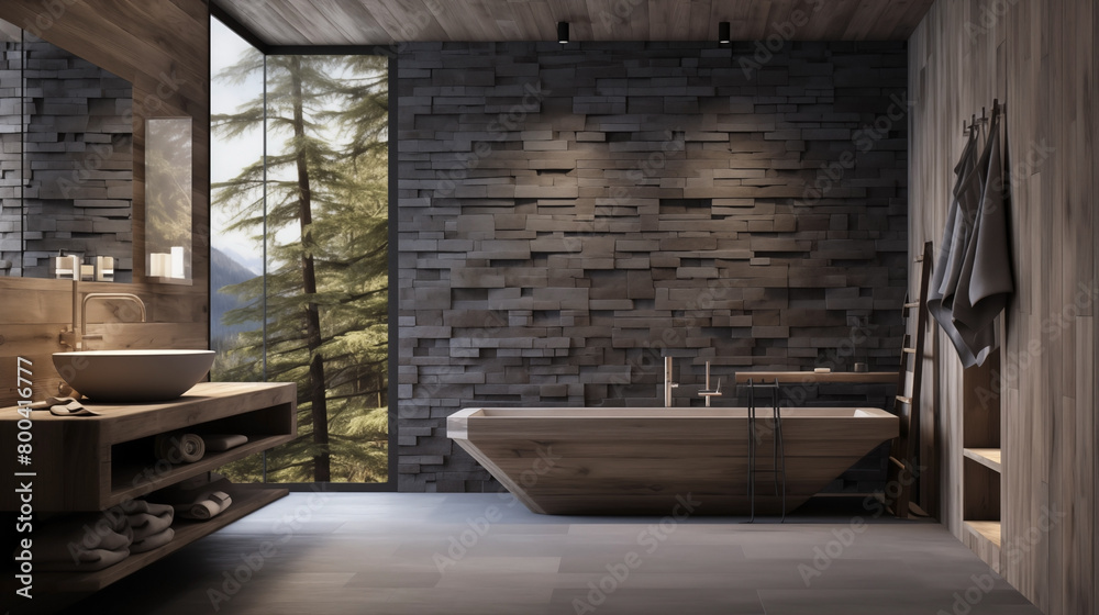 Contemporary rustic bathroom interior design.