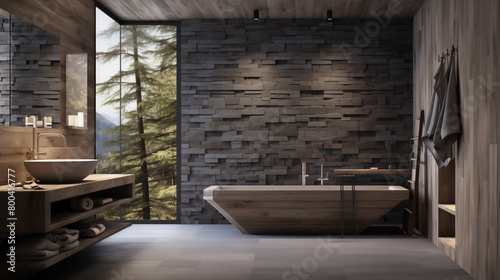 Contemporary rustic bathroom interior design.