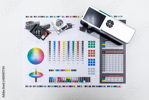 Print Spectrophotometer color measurement. Press offset color management lab values. photo