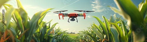 A vibrant, animatedstyle illustration depicting a colorful drone quadcopter buzzing cheerfully above a cartoonish cornfield, with exaggerated corn ears smiling up at the drone, adding a playful twist  photo