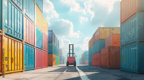 Wallpaper Mural Container handler forklift lifting in shipping yard with stack of colorful containers box background, copy space Torontodigital.ca