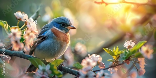 Close-up of a Chaffinch Perched Outdoors in Natural Light photo