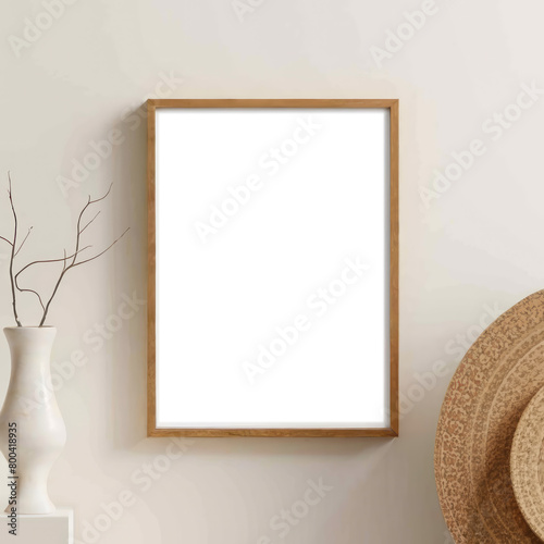  picture frame mockup on white wall. White living room design. View of modern scandinavian style interior with artwork mock up on wall. Home staging and minimalism concept
