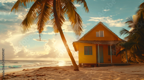 yellow beach hut on the beach