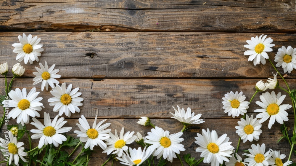 Obraz premium White chamomile flowers, natural background. An invitation card, a place for the text.