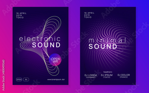Fest Design. Electronic Beat Illustration. Pink Night Club Flyer. Concert Cover. Discotheque Trance Graphic. Edm Set. Green Sound Magazine. Violet Fest Design