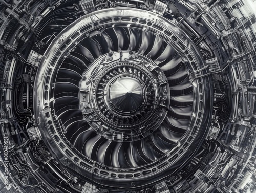 Turbofan engine with the casing removed