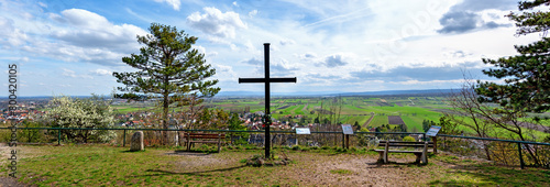 panoramic view with cross from the Helenenhöhe (Helen height) in Bath Voeslau towards south, Austria photo