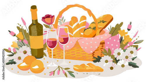 Gourmet Summer Picnic Basket with Wine, Cheese, and Fresh Baguettes