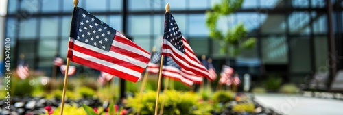 A group of small American flags,