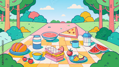 Colorful Summer Picnic in the Park Illustration