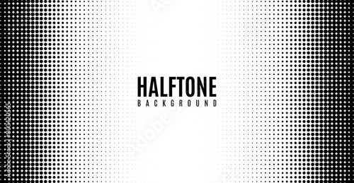 Abstract halftone pattern dot vintage background with grunge overlay texture effect. Black and white dotted halftone background. Seamless polka dot line, retro comic halftone frame or gradient pop art