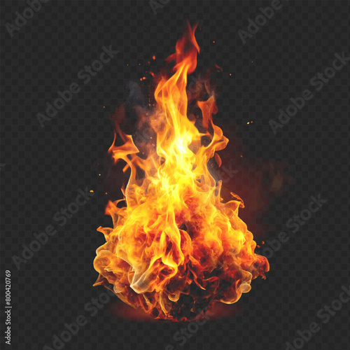 Flame of fire on a transparent background. Vibrant fire vector graphic on transparent backdrop. Perfect for your designs! 