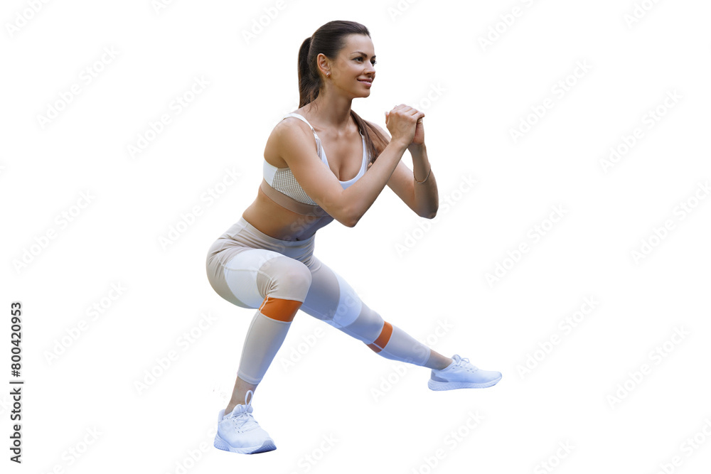 Attractive sport woman doing fitness on a transparent background
