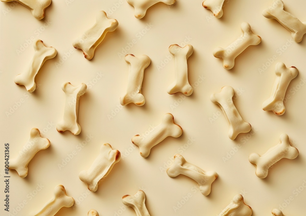 Flat lay of dog bone shaped treats on a light background