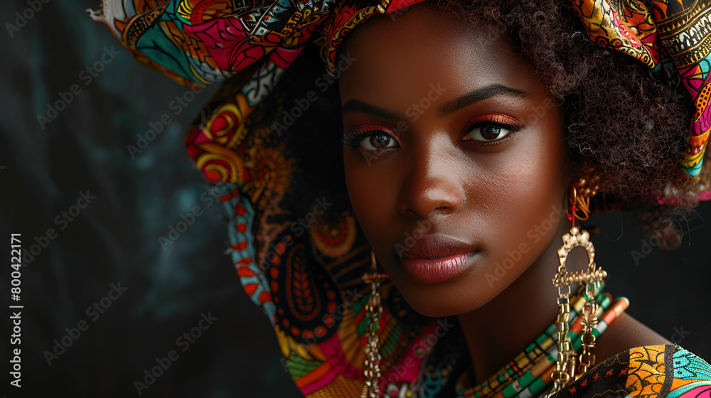 Modern portrait of African women model wearing turban 
