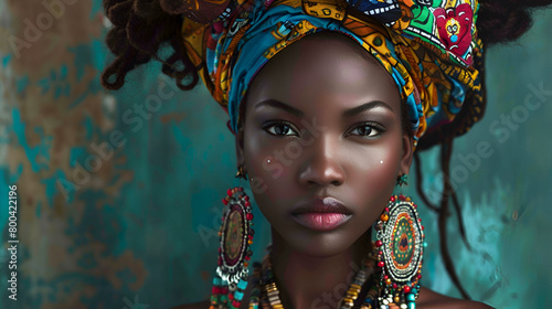 Modern portrait of African women model wearing turban  © Aliyah