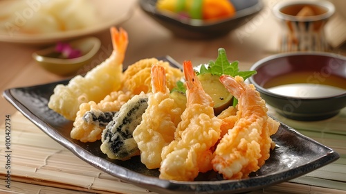 Crispy tempura shrimps and vegetables a Japanese delight