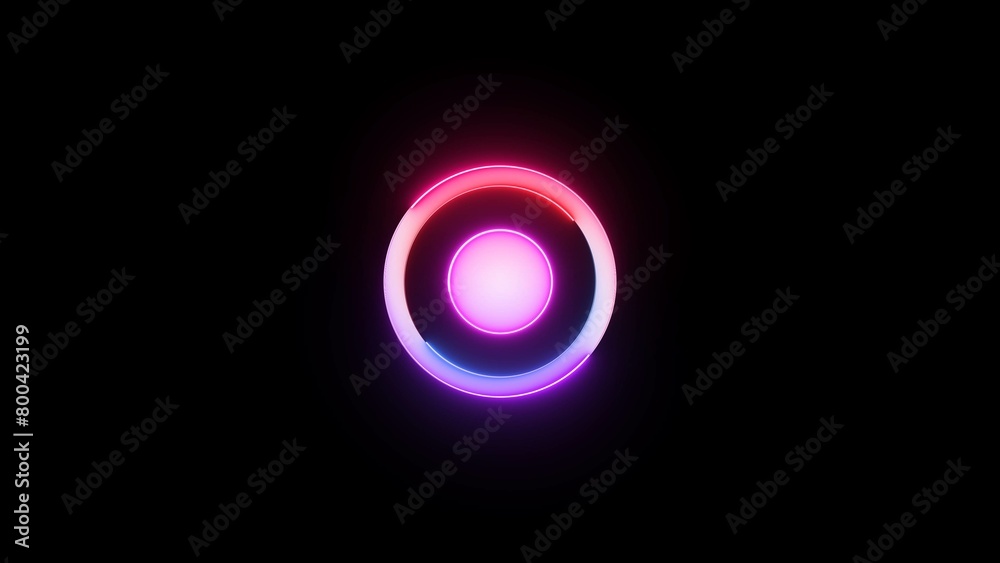 Abstract neon location icon and neon circle illustration background.