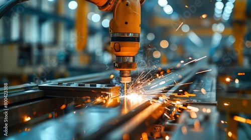 A robotic welding station in operation at a shipbuilding yard, creating strong joints on a new vessel