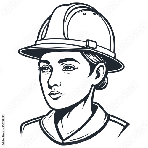 Working woman in hard hat, vector illustration