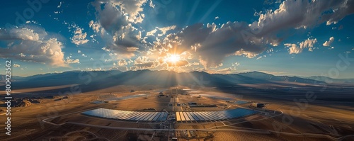 Aerial view of a concentrated solar thermal plant, Mojave Desert, California, near Las Vegas, United States. photo