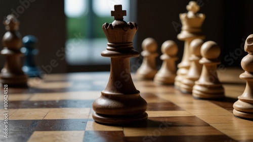 Chess game concept of business ideas and competition and strategy ideas. A wooden chessboard captures the essence of strategic gameplay
