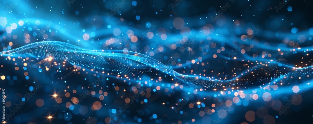 Obraz premium Blue abstract background with a network grid and particles connected.