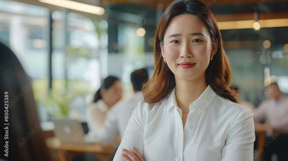 Asian Businesswoman on a team meeting in a modern office setting