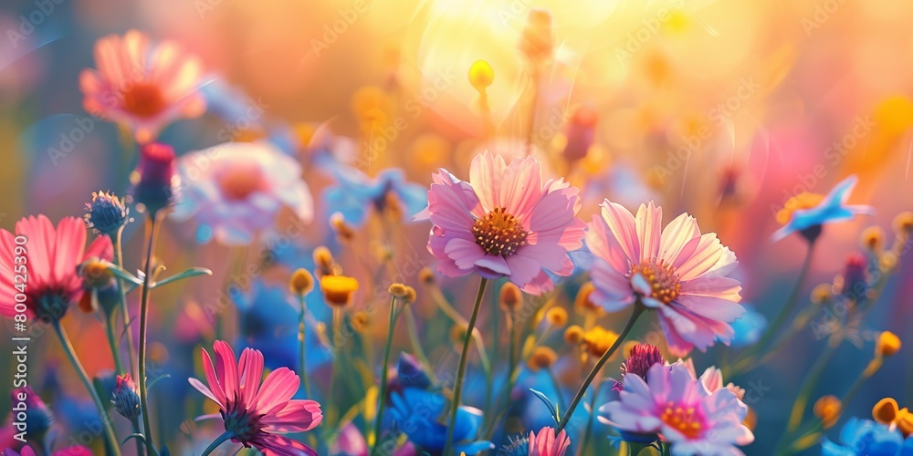 Obraz premium Close-Up of Wildflowers on a Sunny Day. Colourful Nature Background.