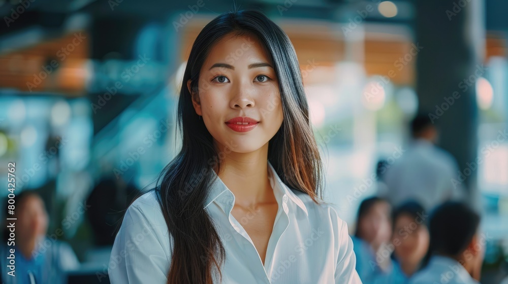Asian Businesswoman on a team meeting in a modern office setting Asian Businesswoman on a team meeting in a modern office setting