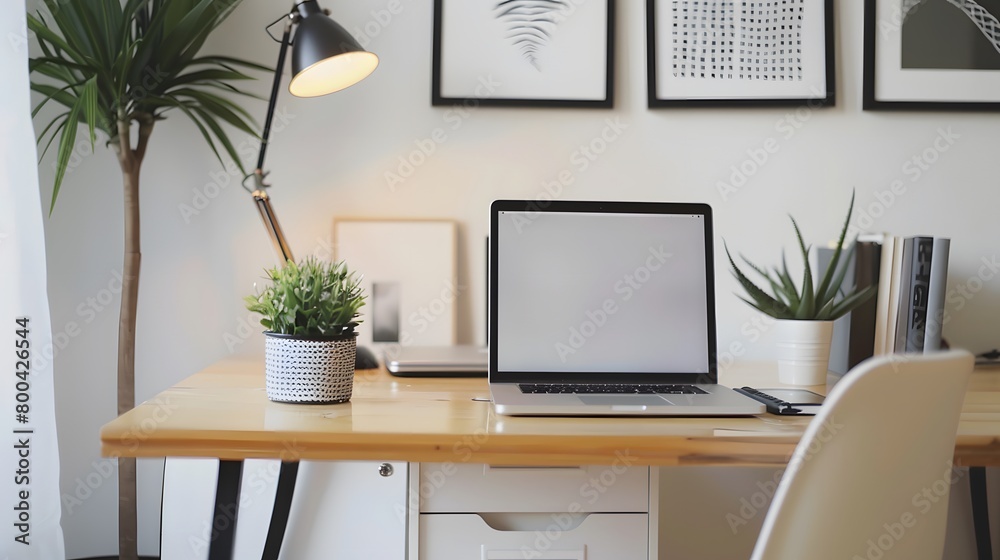 Fototapeta premium Enhancing Work Experience Sleek Desk and Inviting Office Space