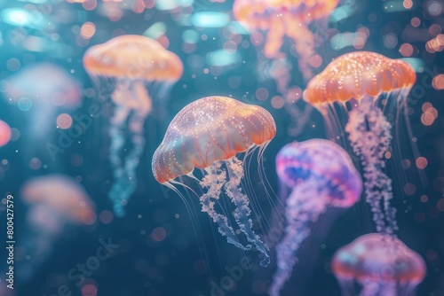 A collection of jellies gliding in the sea