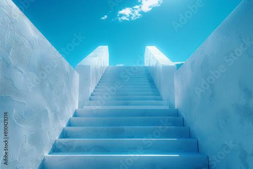 An abstract depiction of a staircase leading up to a bright, open sky, symbolizing limitless possibilities, photo