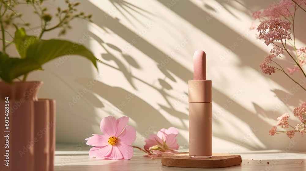 Blush foundation in a pleasant pink tone,bathed in the gentle sunlight of a tranquil setting Blush foundation in a pleasant pink tone,bathed in the gentle sunlight of a tranquil setting