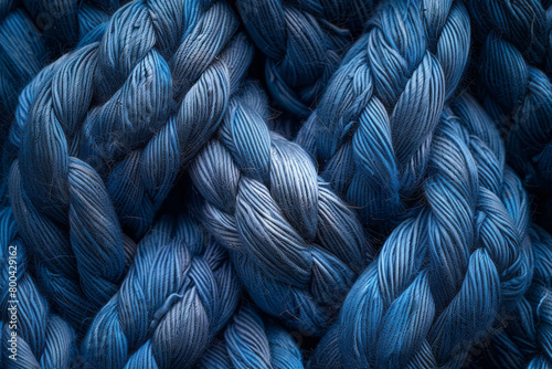 An up-close view of coarse denim fabric, emphasizing the threads and weaves for a strong, textured background, photo