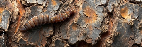 Small woodworm on the bark of a tree © AlfaSmart
