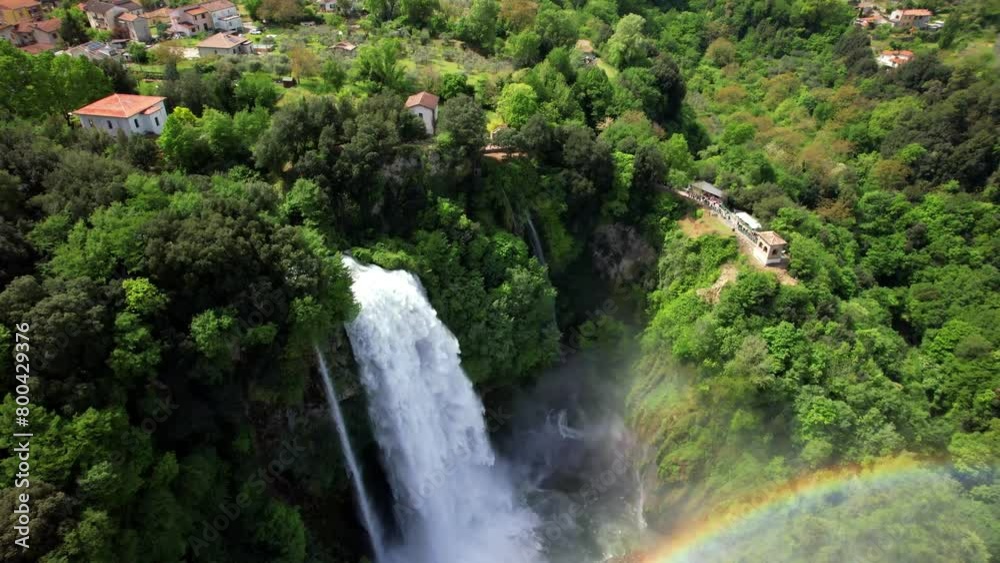 Waterfall scenery . Cascate delle Marmore - biggest artificial waterfall in Europe. Umbria, Italy. aerial drone 4k hd video Waterfall scenery . Cascate delle Marmore - biggest artificial waterfall in Europe. Umbria, Italy. aerial drone 4k hd video