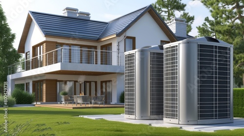 Modern city house with two air source heat pumps