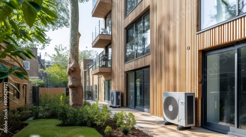New town house with two air source heat pumps neatly installed on the facade © AlfaSmart