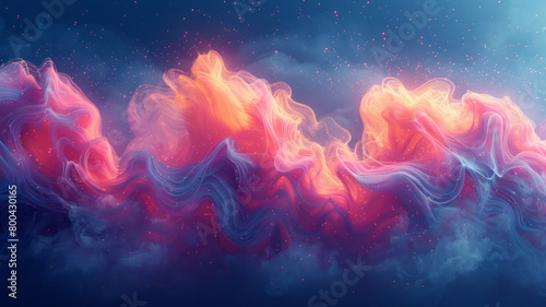 An abstract design mimicking the Pelican Nebula, with billowing pink and orange clouds against a deep blue sky, photo