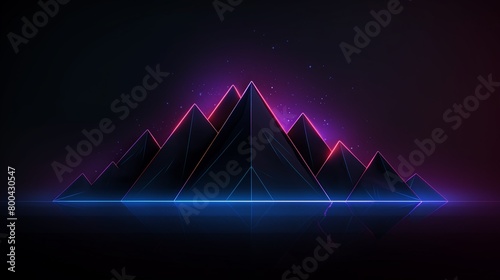 Minimalist mountain outline against a techno grid background  with vibrant neon accents suitable for modern technology advertisement