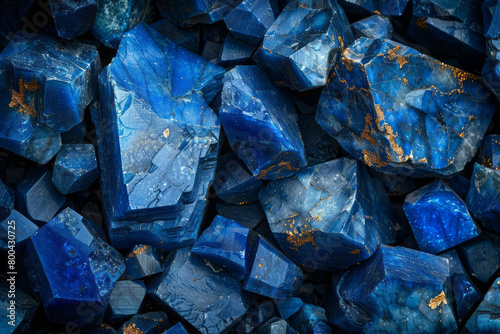 A depiction of lapis lazuli, emphasizing its intense blue color and golden pyrite flecks, photo