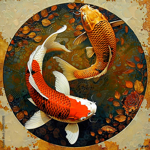 Vibrant Koi Fish in Water Lilies