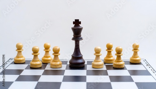 Chess board king surrounded by pawns