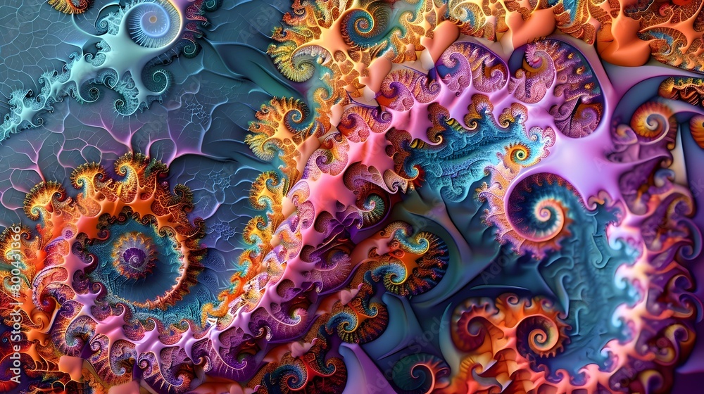 Vibrant and Mesmerizing Fractal Patterns Cascading in a Psychedelic Dreamlike Composition Vibrant and Mesmerizing Fractal Patterns Cascading in a Psychedelic Dreamlike Composition