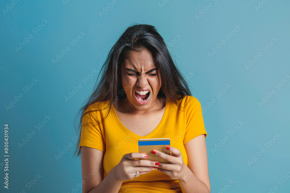 Frustrated Indian Woman Managing Shopping Expenses - Generative AI. Frustrated Indian Woman Managing Shopping Expenses - Generative AI.