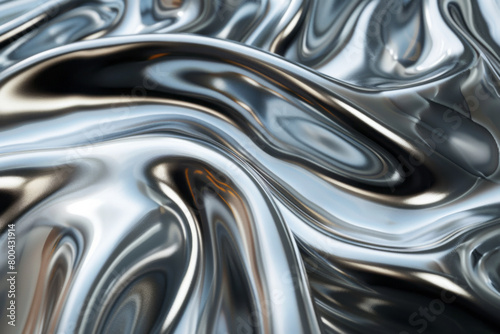 A background depicting molten silver flowing smoothly, reflecting light and casting soft shadows,