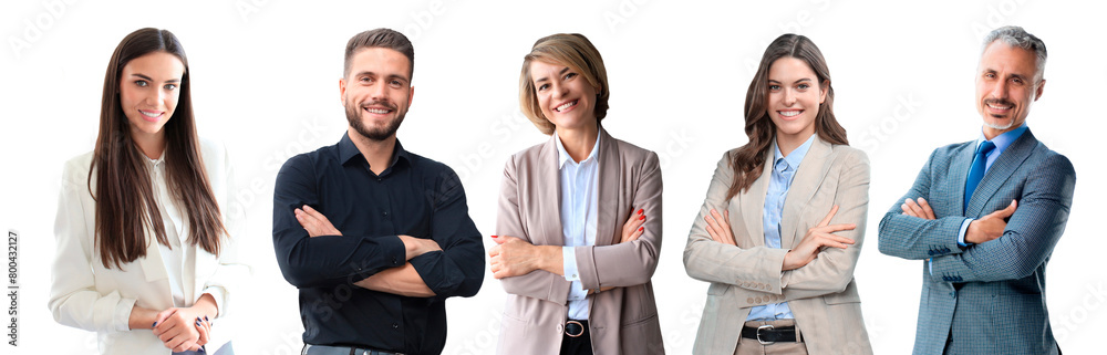 Portrait modern business people looking to the camera smiling on a transparent background Portrait modern business people looking to the camera smiling on a transparent background