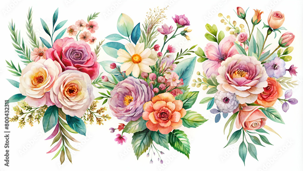 Boho watercolor flower and florals bouquets